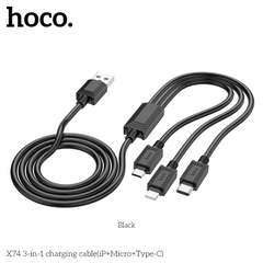 Cáp Sạc Nhanh Hoco X74 3 Đầu Đa Năng 2.0A Dây Dài 1m Cổng Micro + Type-C + Lightning Chính Hãng [ BH 1 NĂM]