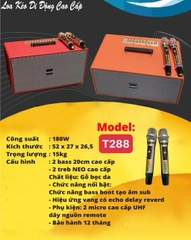 Loa bluetooth Karaoke xách tay SoundBox T288  gỗ bọc giả da siêu đẹp kèm 2 mic UHF chống hú