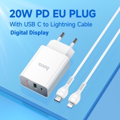 Bộ sạc nhanh 20w HOCO C100A (c-l) LCD kèm cáp Type C ra iPhone Lightning (Cóc 1 cổng USB QC3.0 vs 1 cổng Type C PD) cho iPhone 11 12 13 Pro Max chính hãng [BH 1 năm]