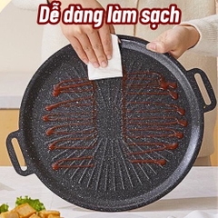 Chảo gang vân đá, chảo nướng BBQ đa năng chống dính size 34cm [BH: NONE]