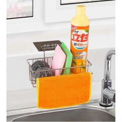 Khay inox dán tường đựng miếng rửa chén có thanh treo khăn tiện lợi và khay hứng nước [BH: NONE] 1l1d9
