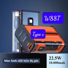 Pin sạc nhanh 22.5W BYZ W88t, 10.000mAh (kèm cáp Type C), có màn hình hiển thị % pin nhỏ gọn [BH: 6 tháng]