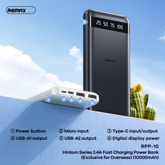Pin sạc dự phòng REMAX RPP-10 10.000mAh, Có led hiển thị phần trăm pin chính hãng [BH: 1 NĂM]