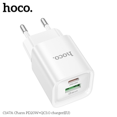Cóc sạc nhanh 20w HOCO C147A (EU) (1 cổng USB QC3.0 + 1 cổng Type C PD) chính hãng [BH 1 năm]