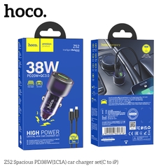 Bộ sạc nhanh cho xe hơi 38W HOCO Z52 cáp Type C to iPhone (1 cổng Type C PD + 1 cổng USB) chính hãng [BH 1 NĂM]