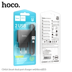 Bộ sạc HOCO C141A (Cóc 2 cổng USB, Cáp Usb ra Samsung Micro) báo đèn LED chính hãng [BH: 1 năm]