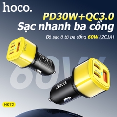 Cóc sạc nhanh xe hơi 60w HOCO HK72 (1 cổng USB, 2 cổng Type C) chính hãng [BH 1 năm]