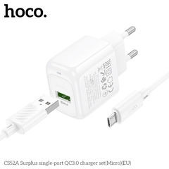 Bộ sạc nhanh 18W HOCO CS52A cáp USB ra Samsung Micro (EU) chính hãng [BH 1 Năm]