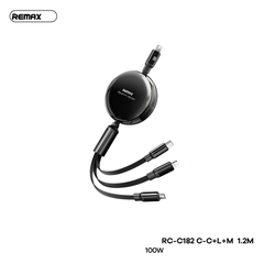 Cáp sạc nhanh dây rút 100w REMAX RC-C182 1m2 3 đầu đa năng (C-C + C-L + C-M) chính hãng [BH 1 năm]