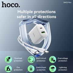 Bộ sạc nhanh 20W HOCO DMC5 Plus (Cóc 1 cổng USB QC 3.0 + 1 cổng Type C PD20W, Cáp 2 đầu Type C) chính hãng [BH 1 năm]