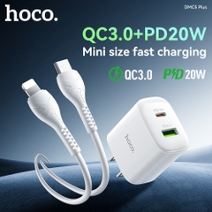 Bộ sạc nhanh 20W HOCO DMC5 Plus (Cóc 1 cổng USB QC 3.0 + 1 cổng Type C PD20W, Cáp Type C ra iPhone Lighting) chính hãng [BH 1 năm]