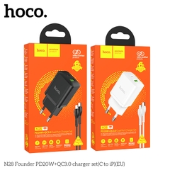 Bộ sạc nhanh 20W HOCO N28 c-l cóc 2 cổng (1 cổng type c 1 cổng usb) kèm cáp Type C ra Iphone chính hãng [BH 1 Năm]