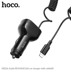 Bộ sạc cho xe hơi 30W HOCO NZ11A cáp iPhone (1 cổng Type C PD + 2 cổng USB) chính hãng [BH 1 NĂM]