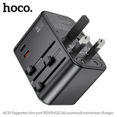 Cóc sạc chuyển đổi đa năng HOCO AC19 PD35W 3 cổng USB + 2 cổng Type C (du lịch) chính hãng [BH 1 NĂM]