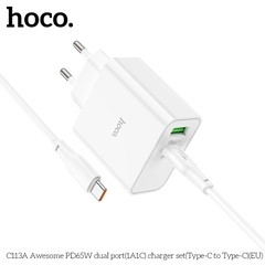 Bộ sạc nhanh 65W HOCO C113A (c-c) Type- C to Type-C Chính Hãng  [BH 1 NĂM]