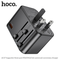 Cóc sạc chuyển đổi đa năng HOCO AC17 PD65W 1 cổng USB + 2 cổng Type C (du lịch) chính hãng [BH 1 NĂM]