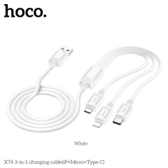 Cáp Sạc Nhanh Hoco X74 3 Đầu Đa Năng 2.0A Dây Dài 1m Cổng Micro + Type-C + Lightning Chính Hãng [ BH 1 NĂM]