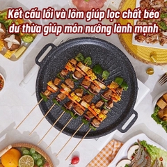 Chảo gang vân đá, chảo nướng BBQ đa năng chống dính size 34cm [BH: NONE]