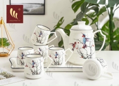 Trọn bộ 1 ấm trà+ 6 ly+ 1 khay sứ CAO CẤP TN205 Tết, decor siêu sang- họa tiết về theo lô [BH: NONE]