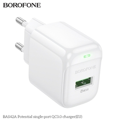 Cóc sạc nhanh 18W BOROFONE BAS42A (EU) (1 cổng USB) có báo đèn LED chính hãng [BH 1 năm]