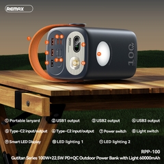 Pin sạc nhanh 100w REMAX RPP-100 60.000mAh dự phòng QC3.0+PD tích hợp đèn pin chính hãng [BH: 1 NĂM]