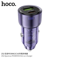 Cóc sạc nhanh cho xe hơi 38W HOCO Z52 (1 cổng Type C PD + 1 cổng USB) trong suốt chính hãng [BH 1 NĂM]