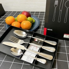 Set 2 thìa ăn cơm nhà bếp inox lớn nhỏ kèm dao nĩa nova
