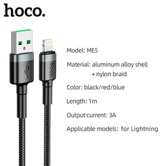 Cáp sạc nhanh 3A lightning HOCO ME5 usb ra iphone 1m dây dù chính hãng [BH 1 năm]