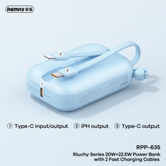Pin sạc nhanh 22.5w Remax RPP-635 10.000mAh dự phòng kèm cáp liền pin chính hãng PD QC3.0 [BH 1 năm]