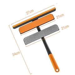 Cây lau kính 3in1 kèm thanh silicon gạt nước phối 2 màu Cam đen, tay cầm chống trượt, xoay 360 độ [BH: None]