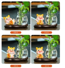 Chậu trồng cây thủy sinh kèm tượng rồng siz 19*9.3*6.3cm cute thích hợp decor bàn làm việc văn phòng v.v [BH: NONE] / pktn sale