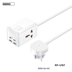 Ổ cắm điện sạc nhanh 65W REMAX RP-U157 US (2 cổng USB + 2 cổng Type C + 2 lỗ cắm 2500w) dây dài 1.5m chính hãng [BH 1 năm]