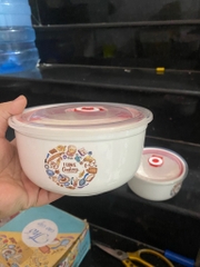 Bộ Thố 2 cái hoa văn CÓ NẮP ĐẬY và nút hút chân không, hút nhiệt  [BH: Test] / pktn sale