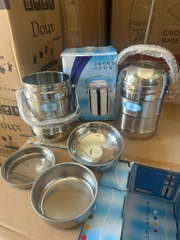 Camen/ Hộp đựng cơm giữ nhiệt 3 ngăn HÀN QUỐC kèm quai xách tiện lợi 2 Lít (hộp xanh trắng) [BH: NONE]