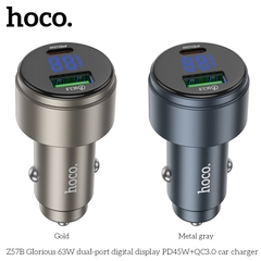 Cóc sạc nhanh xe hơi 63w HOCO Z57B (1 cổng USB, 1 cổng Type-c) màn hình LED chính hãng [BH 1 năm]