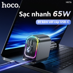 Cóc sạc nhanh xe hơi ô tô 80w HOCO HK76 Tomahawk 1 cổng Type C + 1 cổng USB kèm cáp liền chui Type C + chui iPhone chính hãng [BH 1 năm]