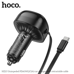 Bộ sạc nhanh 60W dây rút xe hơi Hoco NZ15 tẩu ô tô 2 cổng Type C + 1 cổng USB chính hãng  [BH 1 Năm]