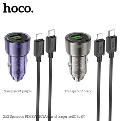 Bộ sạc nhanh cho xe hơi 38W HOCO Z52 cáp Type C to iPhone (1 cổng Type C PD + 1 cổng USB) chính hãng [BH 1 NĂM]