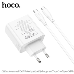 Bộ sạc nhanh 65W HOCO C113A (c-c) Type- C to Type-C Chính Hãng  [BH 1 NĂM]