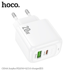 Cóc sạc nhanh 20W HOCO CS54A chân tròn (EU) (1 cổng Type C PD20W + 1 cổng USB QC3.0) chính hãng [BH 1 Năm]