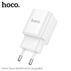 Cóc sạc nhanh 20w HOCO C147A (EU) (1 cổng USB QC3.0 + 1 cổng Type C PD) chính hãng [BH 1 năm]