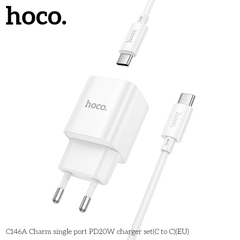 Bộ sạc nhanh 20W nhỏ gọn HOCO C146A cáp Type C ra Type C (EU) chính hãng [BH 1 NĂM]