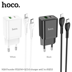 Bộ sạc nhanh 20W HOCO N28 c-l cóc 2 cổng (1 cổng type c 1 cổng usb) kèm cáp Type C ra Iphone chính hãng [BH 1 Năm]