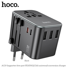 Cóc sạc chuyển đổi đa năng HOCO AC19 PD35W 3 cổng USB + 2 cổng Type C (du lịch) chính hãng [BH 1 NĂM]