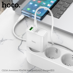 Cóc sạc nhanh 65W HOCO C113A (1 cổng usb, 1 cổng type-c) Chính Hãng  [BH 1 NĂM]