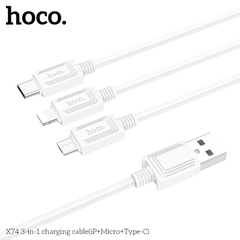 Cáp Sạc Nhanh Hoco X74 3 Đầu Đa Năng 2.0A Dây Dài 1m Cổng Micro + Type-C + Lightning Chính Hãng [ BH 1 NĂM]