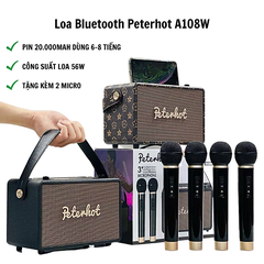 Loa karaoke Bluetooth A108W 56W PETERHOT, tặng kèm 2 micro không dây [BH: 3 tháng]