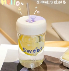 Bình, ly đựng nước nhựa 450ml đựng nước kiểu Hàn uống cà phê, trà sữa, nước ép có nắp vs ống hút [BH: NONE]
