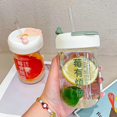 Bình, ly đựng nước nhựa 450ml đựng nước kiểu Hàn uống cà phê, trà sữa, nước ép có nắp vs ống hút [BH: NONE]