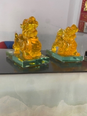 Cặp tỳ hưu phong thủy màu vàng chiêu tài lộc, trưng bàn thờ, bàn làm việc, decor